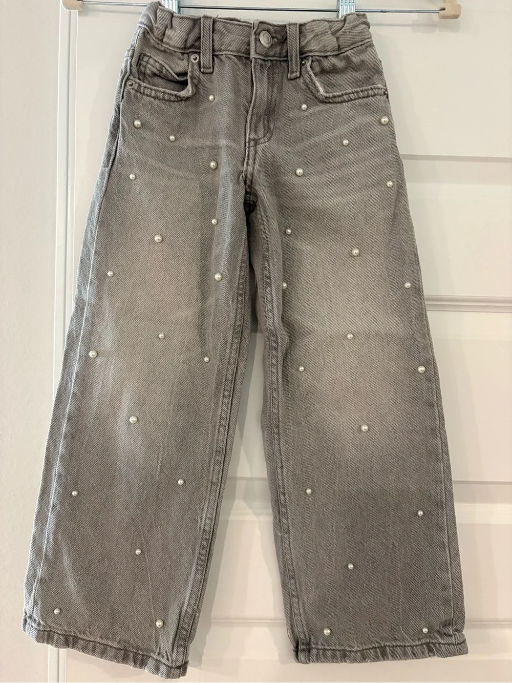 Zara Girls' Gray and Black Pearl & Star Accent Jeans size 6/7